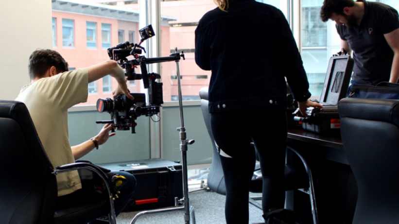 The Alexa Mini being prepared and stabilised for the next shot.
